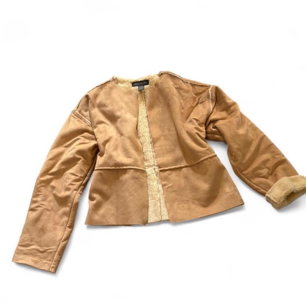 Y2K Banana Republic Women’s Tan Faux Chamois Jacket‎ Sherpa Lining Sz Large
